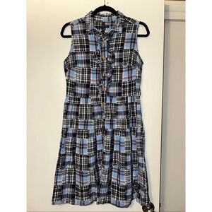 Tommy Hilfiger Size 4 Sail Away Plaid Patchwork Sleeveless Ruffle Collared Dress